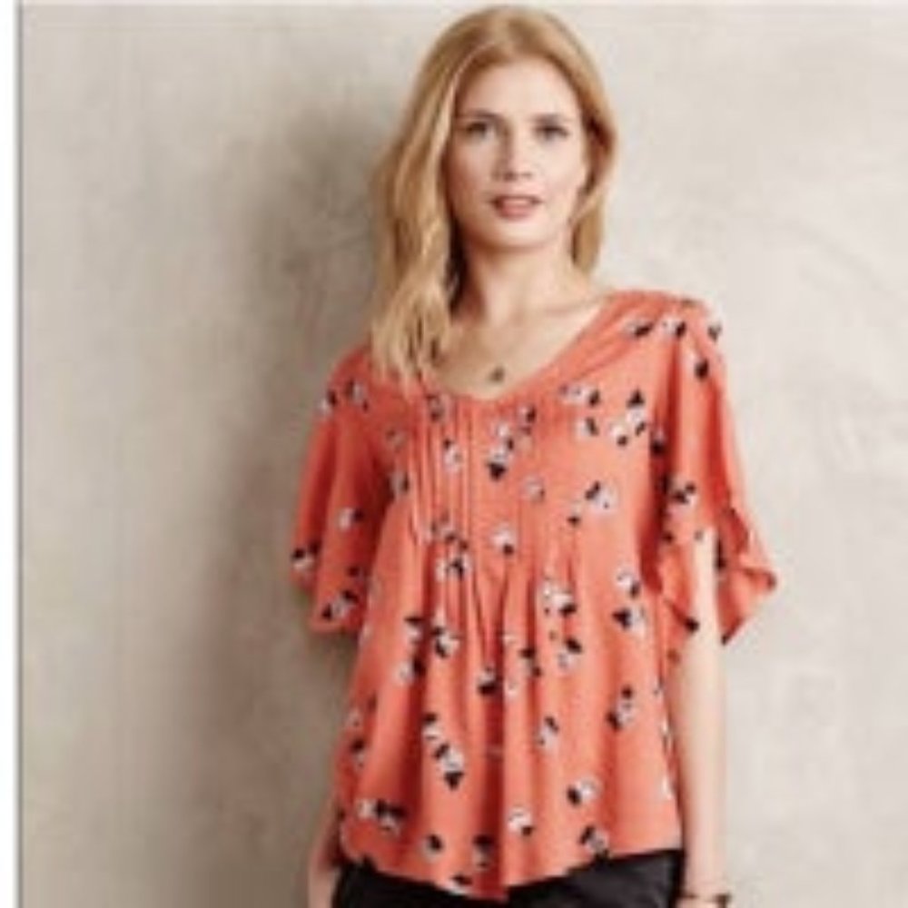 Anthropologie Maeve Floral Flutter sleeve top size